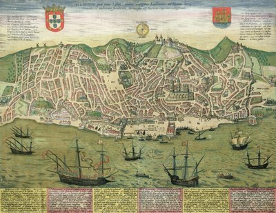 里斯本地图，来自&39;Civitates Orbis Terrarum&39;的Georg Braun（1541-1622）和Frans Hogenberg（1535-90），c.1572 作者 Joris Hoefnagel