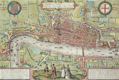 伦敦地图，来自&39;Civitates Orbis Terrarum&39;的Georg Braun（1542-1622）和Frans Hogenburg（1635-90），c.1572（另见51896和58543） 作者 Joris Hoefnagel