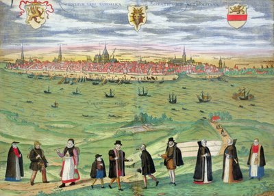 罗斯托克地图，来自&39;Civitates Orbis Terrarum&39;的Georg Braun（1541-1622）和Frans Hogenberg（1535-90）c.1572-1617 作者 乔里斯·霍夫纳格尔