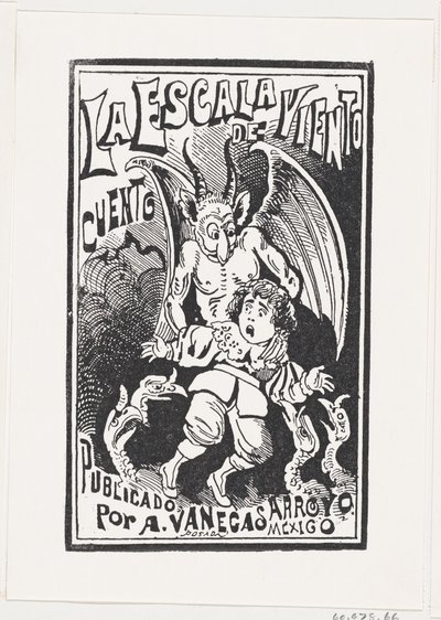 一个恶魔抱着一个小男孩的肩膀在一群秃鹰上，插图...，约1880-1910年。 作者 何塞·瓜达卢佩·波萨达