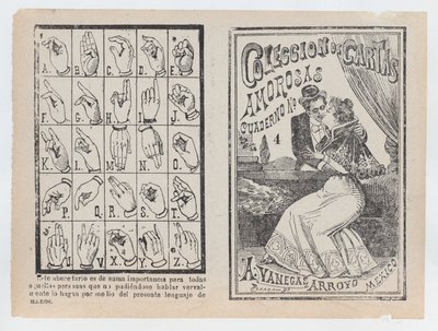 Coleccion de Cartas Amorosas Cuaderno No.4》的封面，一对夫妇在拥抱和亲吻...，约1900年。 作者 何塞·瓜达卢佩·波萨达