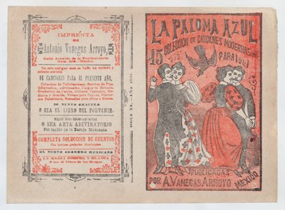 La Paloma Azul : Coleccion de Canciones Modernas Para 1901》的封面，两对夫妇在...，约1901年。 作者 何塞·瓜达卢佩·波萨达