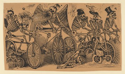 骑自行车的骷髅小人，约1900年，约1900年。 作者 何塞·瓜达卢佩·波萨达