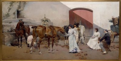 J.Cusachs y Cusachs，Pferdewechsel -绘画，1901年 作者 何塞·库萨斯（Jose Cusachs）和库萨斯（Cusachs）