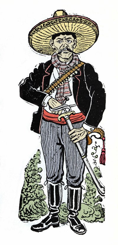1910 年墨西哥革命期间阿马多·萨拉查的肖像。何塞·瓜达卢佩·波萨达 (Jose Guadalupe Posada，1852-1913 年) 的木版画。 作者 何塞·瓜达卢佩·波萨达