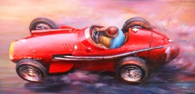 胡安-曼努埃尔-方吉奥，1953 年 Mille Miglia，阿尔法-罗密欧 6C3,000cc（红色顶篷）（丙烯酸画布） 作者 何塞·玛丽亚·维拉富尔特