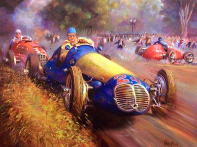 Juan Manuel Fangio 驾驶玛莎拉蒂 4Cl 布宜诺斯艾利斯巴勒莫森林 作者 何塞·玛丽亚·维拉富尔特