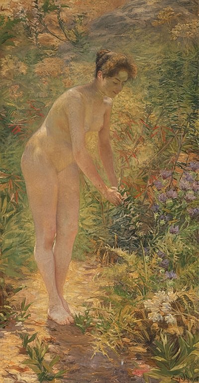 常设女性裸体在庭院里。 1900年左右 作者 Josef Engelhart