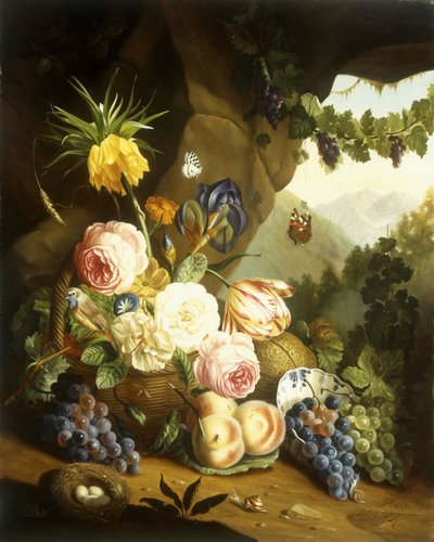 静物与各式各样的花 作者 Josef Holstayn