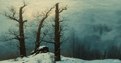 JJM 再现弗里德里希-C-D：雪中的石堆（全景图） 作者 约瑟夫·约翰·迈克尔