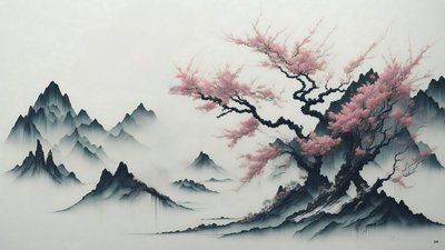 水墨画：樱花盛开_02 作者 约瑟夫·约翰·迈克尔