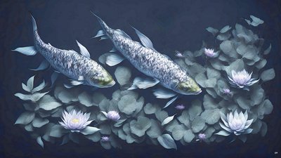 水墨画：锦鲤_紫水晶_01 作者 约瑟夫·约翰·迈克尔