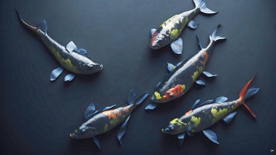 水墨画：Koi-Karpfish_rainbow_02 作者 Josef Johann Michel