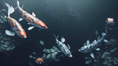 水墨画：Koi-Karpfish_red+white_01 作者 Josef Johann Michel
