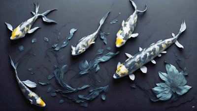 水墨画：Koi-Karpfish_yellow_01 作者 Josef Johann Michel