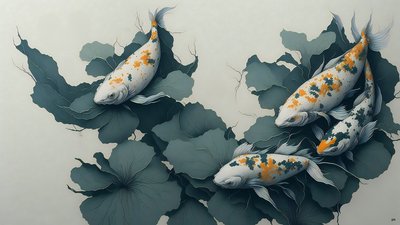 水墨画：锦鲤fish_04 作者 约瑟夫·约翰·迈克尔
