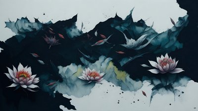 水墨画：waterlili-black_01 作者 Josef Johann Michel