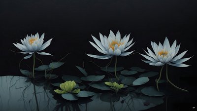 水墨画：waterlili-black_04 作者 约瑟夫·约翰·迈克尔
