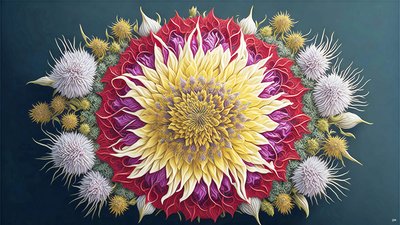 曼陀罗：蓟与花朵元素_01 作者 约瑟夫·约翰·迈克尔
