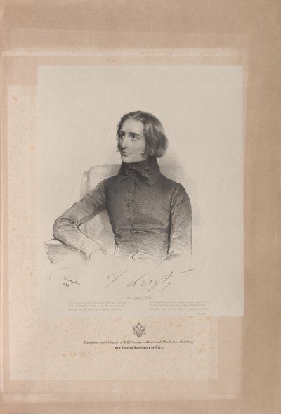 弗朗兹-李斯特1811-1886年的肖像，1838年。 作者 约瑟夫·克里胡伯（Josef Kriehuber）