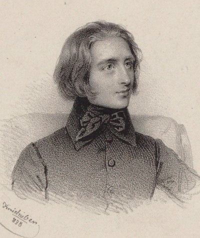 作曲家李斯特的肖像，1811-1886，1838。 作者 约瑟夫·克里胡伯（Josef Kriehuber）