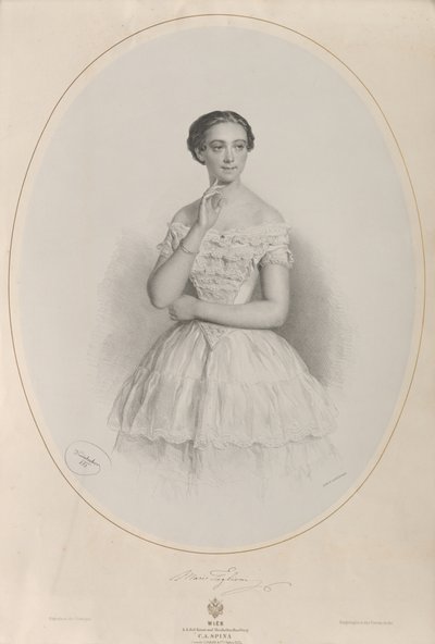 芭蕾舞演员玛丽-塔格利奥尼1804-1884年的画像，1853年。 作者 约瑟夫·克里胡伯（Josef Kriehuber）