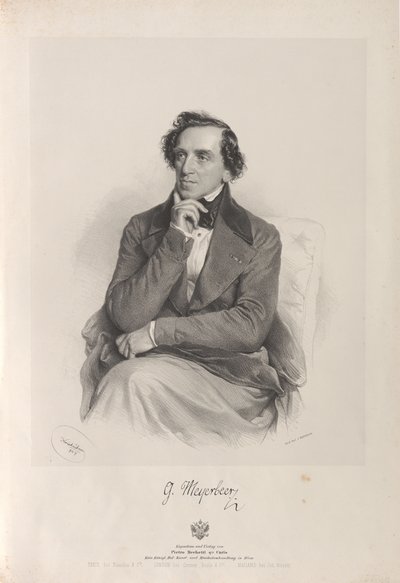 作曲家贾科莫-梅耶贝尔的肖像，1791-1864年，1847年。 作者 约瑟夫·克里胡伯（Josef Kriehuber）