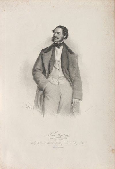 舞蹈家、编舞家和芭蕾舞大师保罗-塔格利奥尼1808-1884年的肖像，1856年。 作者 约瑟夫·克里胡伯（Josef Kriehuber）