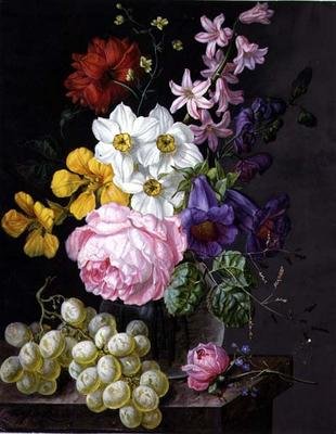 玫瑰花、水仙花和花瓶里的花 作者 约瑟夫·劳尔