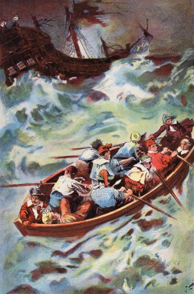鲁滨逊漂流记》：我们离开沉船（彩色石版画） 作者 约瑟夫·芬内莫尔（后）