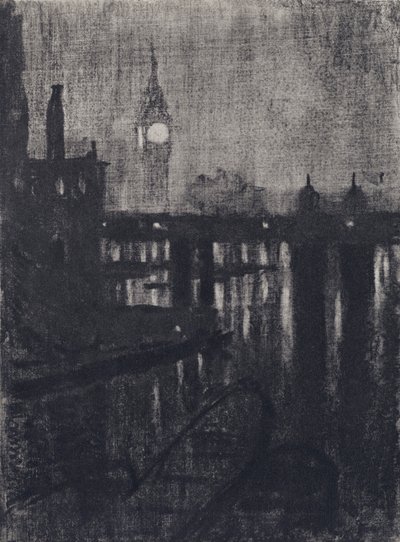 钟楼，夜色（平版印刷）。 作者 约瑟夫·佩内尔（之后）