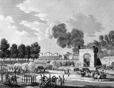 法国革命。1794年10月21日，在巴黎的香榭丽舍大街上，共和党人的 "victoires "节，青年学生的斗争。马拉波根据斯韦巴赫-德峰坦的作品绘制的版画。巴黎，革命史研究所图书馆 作者 约瑟夫（之后）Swebach Desfontaines