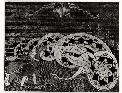 Seppo Llmarinen犁田蛇，插图来自&39;Kalevala&39;编辑和编辑Elias Lonnrot（1802-84）（雕刻）（bw照片） 作者 约瑟夫·阿兰宁