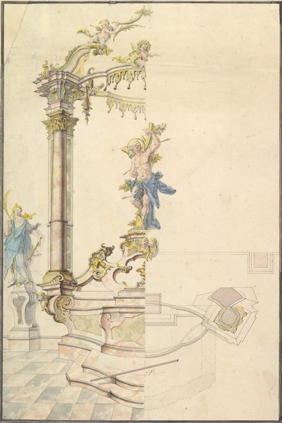 带有圣塞巴斯蒂安形象的祭坛画设计，1741年。 作者 约瑟夫·安东·费赫特迈耶