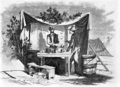 Camp Scenes  - 一家陆军药店 - 医院管家，来自我们的特殊艺术家Joseph Becker，酒吧的素描。 1864年 作者 约瑟夫·贝克尔