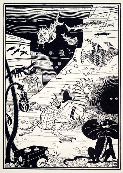 这里有很多高大高贵的树木，装满了海洋水果，如龙虾......，1895年。 作者 约瑟夫·本威尔·克拉克