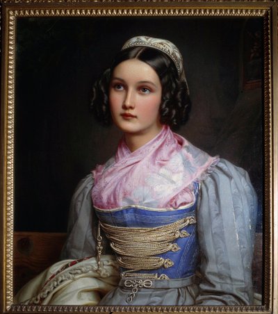 Helene Sedlmayer 的肖像 慕尼黑鞋匠的女儿，她穿着传统的巴伐利亚服装。 Joseph Karl Stieler (1781-1858) 19 世纪慕尼黑的绘画。 宁芬堡城堡 作者 约瑟夫·卡尔·斯蒂勒