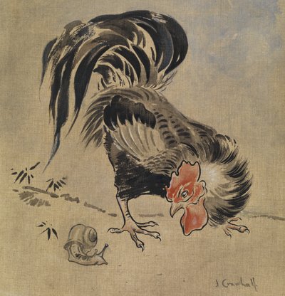 西班牙公鸡和蜗牛（亚麻布水粉） 作者 约瑟夫·克劳霍尔
