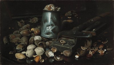 锡罐和坚果的静物，c.1886 作者 Joseph Decker
