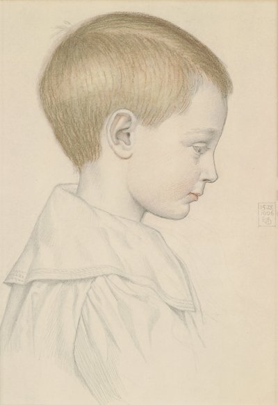 男孩头的素描，1906年（铅笔和纸上的wc） 作者 约瑟夫·爱德华·索撒尔