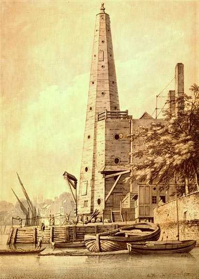 白厅约克楼的老水塔，1791年5月20日（水墨）。 作者 约瑟夫·法灵顿