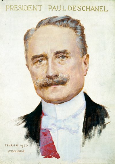 共和国总统保罗·丹斯切尔 (1855-1922) 的肖像。 Joseph Felix Bouchor (1853-1937) 的插图，1920 年 2 月。巴黎。 卡纳瓦莱博物馆。 作者 约瑟夫·费利克斯·布库