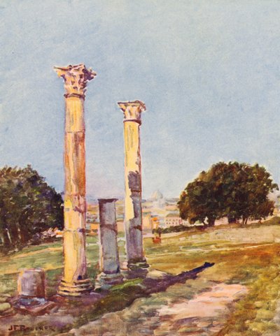 罗马：帕拉丁宫，奥古斯都图书馆（彩色石版画） 作者 Joseph Felix Bouchor