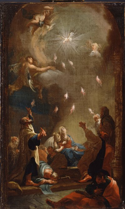 La descente du Saint Esprit (Pentecote) - Peinture de Joseph Ignaz Mildorfer (1719-1775), huile sur toile, vers 1750 - (The descente du Saint Esprit (Pentecost), Oil on canvas by J.I.Mildorfer, c. 1750) - Magyar Nemzeti Galeria (Hongrie) 作者 约瑟夫·伊格纳兹·米尔多弗