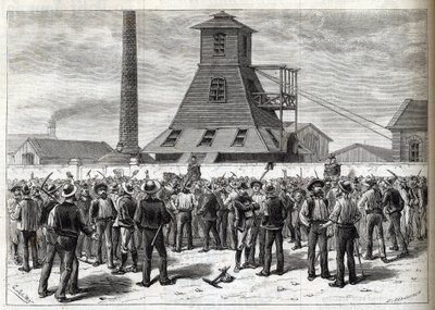 1884年Anzin矿场（加莱海峡）的罢工 - 1884年Anzin矿场（加莱海峡）的罢工。朱利安的绘图--1884年 "杰出杂志 "上的雕刻品 作者 约瑟夫·朱利安