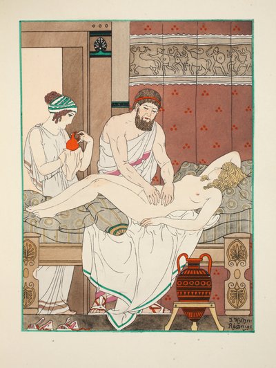 医疗按摩，插图来自&39;希波克拉底的作品&39;，1934年 作者 约瑟夫·库恩·雷尼尔