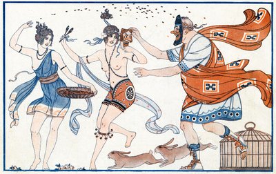 壁画中的恶作剧，庞贝城的狂欢节 - 来自la Vie Parisienne的插图，1923年 作者 约瑟夫·库恩·雷尼尔