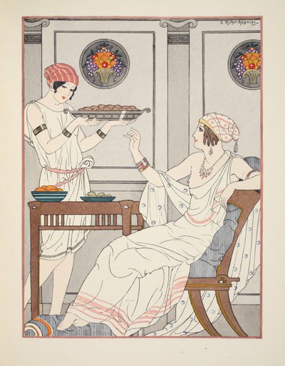 1934年，来自“希波克拉底的作品”的插图，用芝麻蛋糕和糖果加入蜂蜜 作者 约瑟夫·库恩·雷尼尔