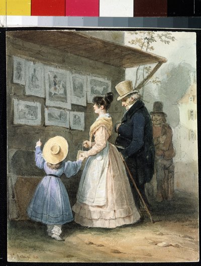 "Chez le marchand de gravures"（在版画卖家处） 水彩画，作者：Hippolyte Bellange（1800-1866 年） 1831 年 圣彼得堡（圣彼得堡）冬宫博物馆 作者 约瑟夫·路易斯·希波吕特·贝兰奇