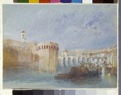 昂热：杜特尔城墙与拉特里尼泰教堂塔楼（蓝纸水彩画和水粉画） 作者 约瑟夫·马洛德·威廉·特纳